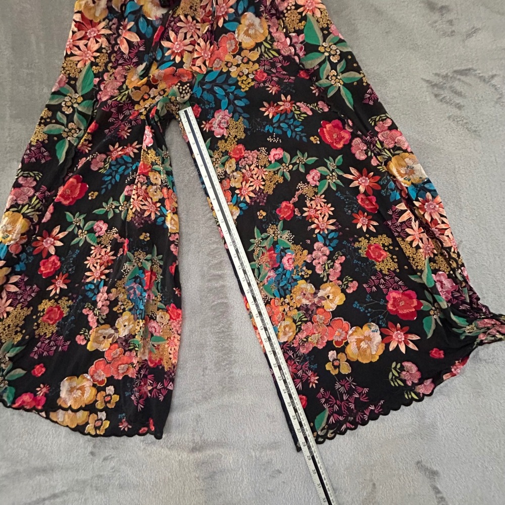 Johnny Was Womens L Floral Wide Leg Pants Open Side Scalloped Hem Boho - Picture 10 of 12